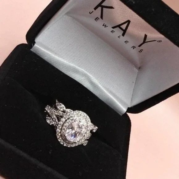 Halo Wedding Ring Set / Engagement Ring size 6,7,8,9,10 925/14k - Picture 2 of 11